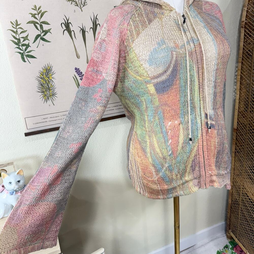 90s Y2k Knit Full Zip Hoodie Jacket Fairy Grunge Boho Coastal Cowgirl Hippie L - Picture 6 of 10